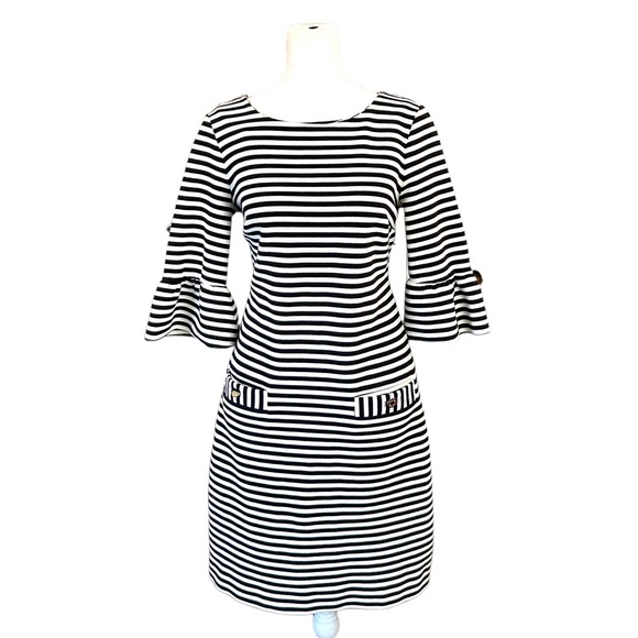 EUC LILLY PULITZER BLACK/WHITE STRIPED ALDEN DRESS, SZ S - Picture 2 of 7